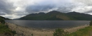 Loch Ness with mountains rising above in the background