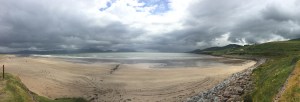 A white sand beach on a cloudy day in Ireland