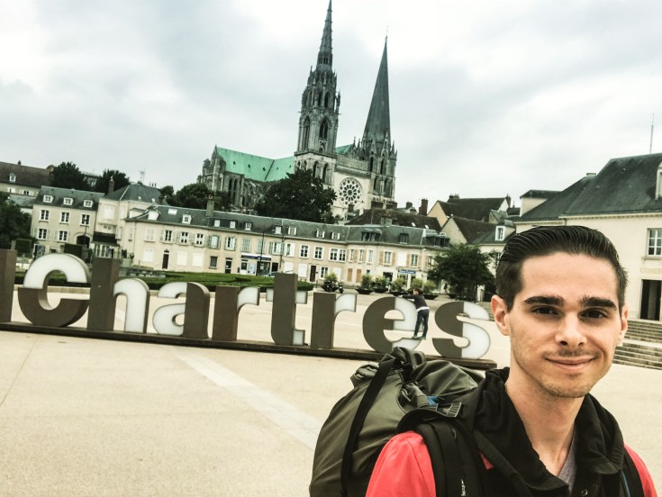 Instagram photo of myself before the #chartres sign and the Chartres Cathedral