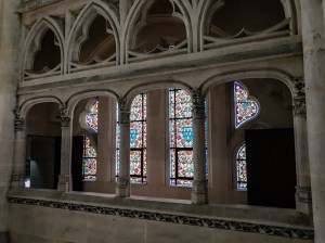 The stained glass windows of the chapel in the chateau de Pierrefonds where Merlin was filmed